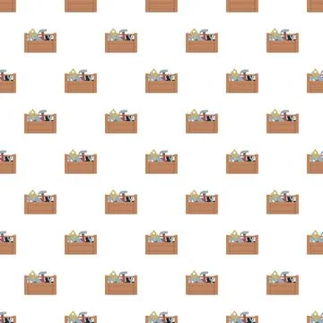 Wooden toolbox with hand tools seamless pattern 스톡 일러스트