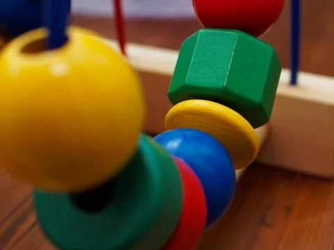 Wooden toys for a child's motor development. Stock Photos