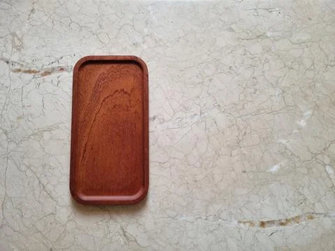 Wooden tray on the table Stock Photos