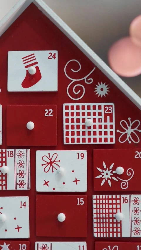 Wooden Tree Advent Calendar in Front of a Real Christmas Tree Stock Footage 321711482