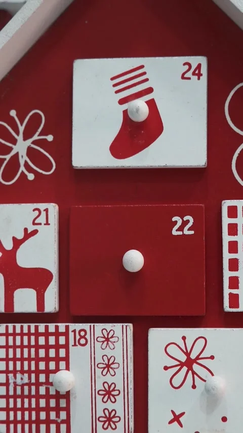 Wooden Tree Advent Calendar in Front of a Real Christmas Tree Stock Footage 321711514