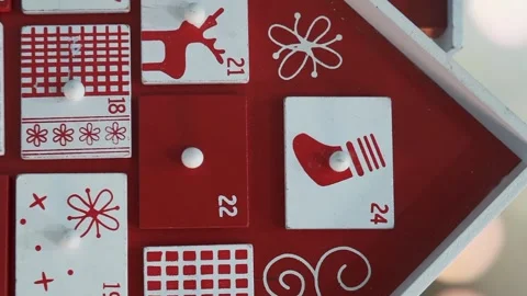 Wooden Tree Advent Calendar in Front of a Real Christmas Tree Decorated Stock Footage 321867134