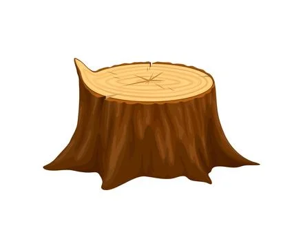 Wooden tree stump with bark texture, growth rings Stock Illustration