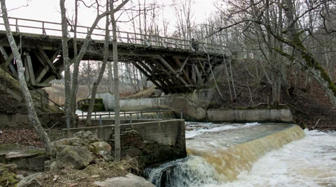Wooden truss bridge Stock Footage 33693892