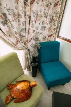 Wooden turtle. Elements of interior design Foto stock
