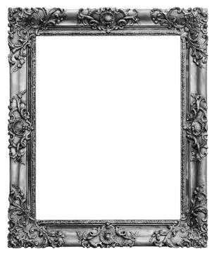 Wooden vintage rectangular  silver-plated, silver antique empty picture frame Foto stock