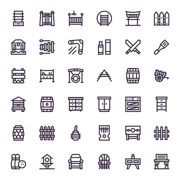 Wooden Visual Pack containing 36 Bold Line Grid Fitted Vector Icons Stock Illustration