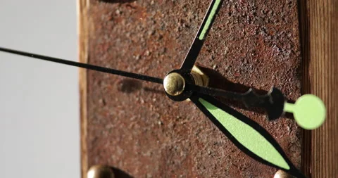 Wooden wall clock with rusty iron plate Stock Footage 169659539