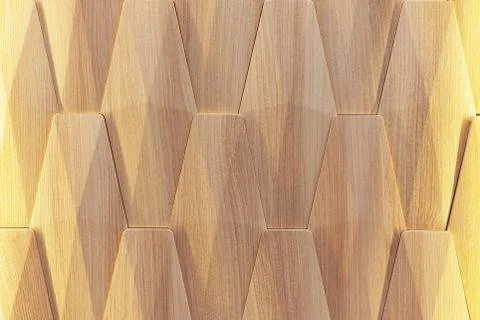 Wooden wall panel with 3D effect. Volumetric wooden texture. Stock Photos