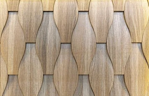 Wooden wall panel with 3D effect. Volumetric wooden texture. Stock Photos