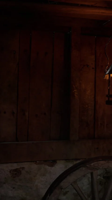 Wooden wall with rustic texture in an old building during evening light Stock Footage 342118586
