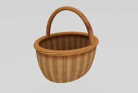 Wooden Wicker basket 3d rendering on white background minimal 3d illustration 스톡 일러스트