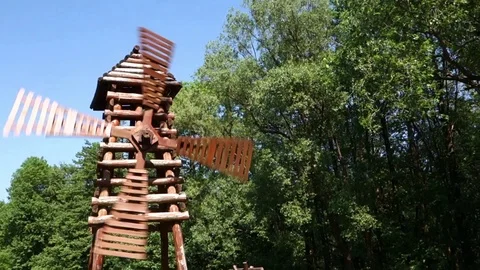 Wooden windmill in motion Stock Footage 107784252