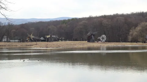 Wooden Windmills Stock Footage 46129230