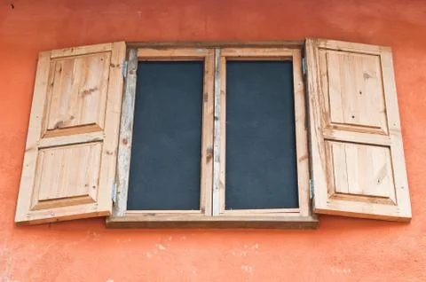Wooden window box Stock Photos