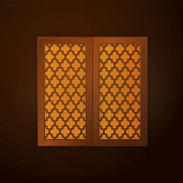 Wooden window frame with islamic pattern. soft light. illustration Stock Illustration