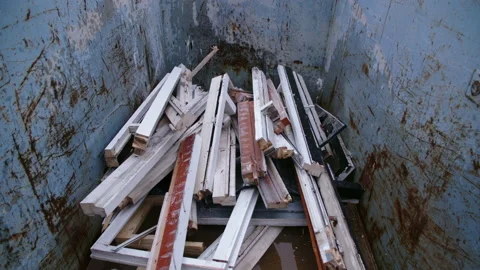 Wooden window frames in garbage Stock Footage 229968926