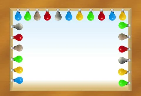 Wooden window rounded by colored light bulbs Stock Illustration