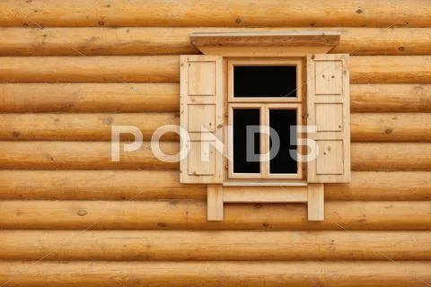 Wooden window with shutter doors Stock Photos