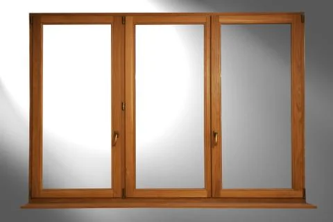 Wooden window with a sloping Stock-Fotos