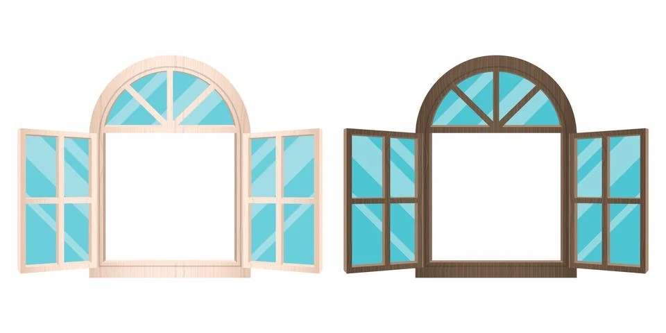 Wooden windows set vector design illustration isolated on white background Stock Illustration