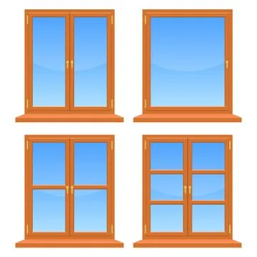 Wooden windows set vector design illustration isolated on white background Stock Illustration