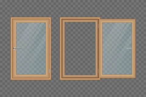 Wooden windows set vector illustration isolated on transparent background Stock Illustration