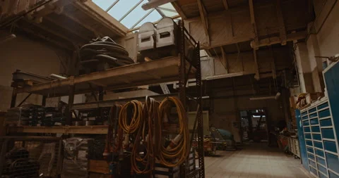 Wooden workshop in a warehouse Stock Footage 254882900