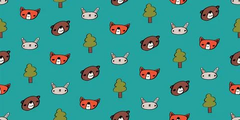 Woodland animals seamless vector pattern イラスト素材