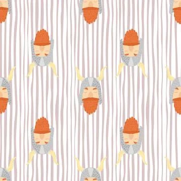 Woodland scandi seamless pattern with simple orange viking print. Striped lig Stock Illustration