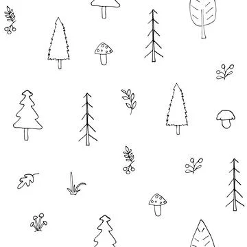 Woodland Seamless pattern, Forest background. Cute cartoon trees and plants v Stock Illustration