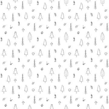 Woodland Seamless pattern, Forest background. Cute cartoon trees and plants v Stock Illustration