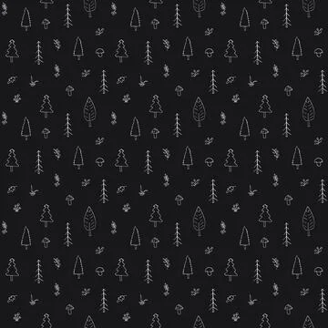Woodland Seamless pattern, Forest background. Cute cartoon trees and plants v Stock Illustration