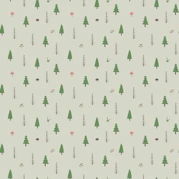 Woodland Seamless pattern, Forest background. Cute cartoon trees and plants v Stock Illustration