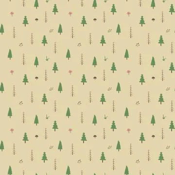Woodland Seamless pattern, Forest background. Cute cartoon trees and plants v 스톡 일러스트