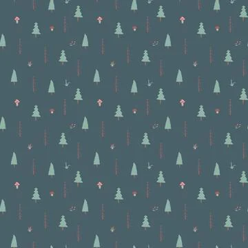 Woodland Seamless pattern, Forest background. Cute cartoon trees and plants v Stock Illustration