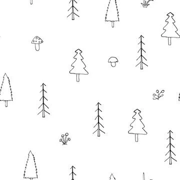 Woodland Seamless pattern, Forest background. Cute cartoon trees and plants v Stock Illustration