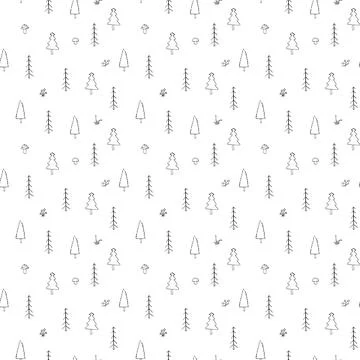 Woodland Seamless pattern, Forest background. Cute cartoon trees and plants v Stock Illustration