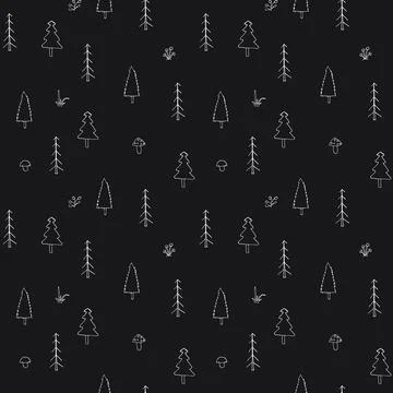 Woodland Seamless pattern, Forest background. Cute cartoon trees and plants v Illustrazione stock