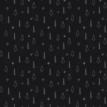 Woodland Seamless pattern, Forest background. Cute cartoon trees and plants v Stock Illustration