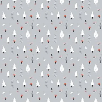 Woodland Seamless pattern, Forest background. Cute cartoon trees and plants v Stock Illustration