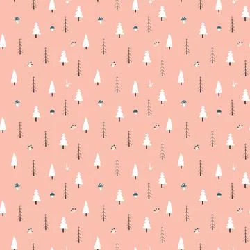 Woodland Seamless pattern, Forest background. Cute cartoon trees and plants v Stock Illustration