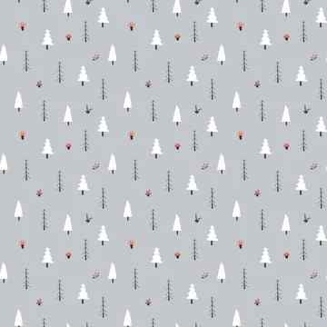 Woodland Seamless pattern, Forest background. Cute cartoon trees and plants v Stock Illustration