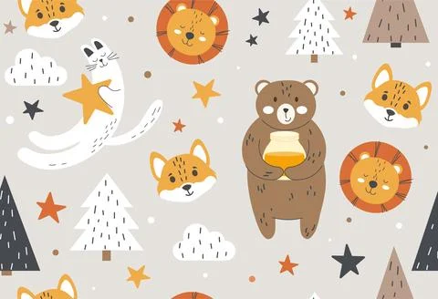 Woodland seamless pattern Stock Illustration