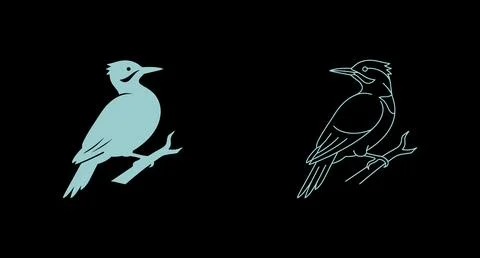 Woodpecker perched on a branch icon in solid and line art styles with woodp.. イラスト素材
