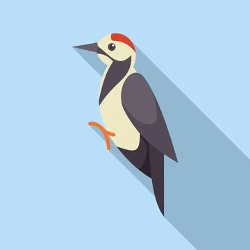 Woodpecker perching on tree trunk with blue background Stock Illustration