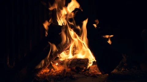 Woods burning in the fireplace Stock Footage 128511400
