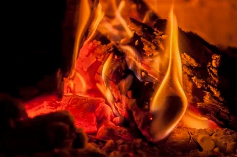 Woods in fireplace Stock Photos