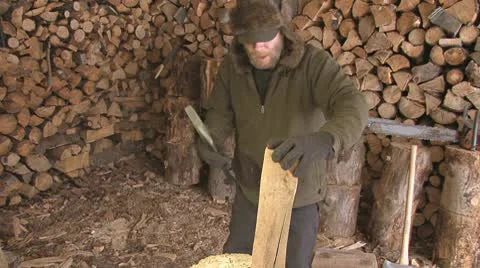Woodshed Accident with an Axe Stock Footage
