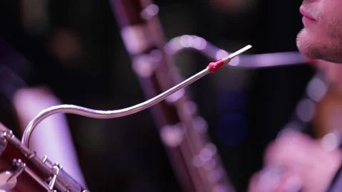 Woodwind musical instruments close-up.The lips of a musician playing the bassoon Stock-Footage 164529465